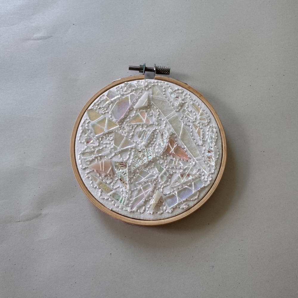 *HANDMADE* Custom Hand Stitched Glass Hoop Decor - Picture 2 of 4